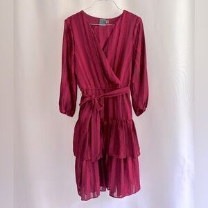 GABBY SKYE Wine Red Half Sleeve Striped Dress